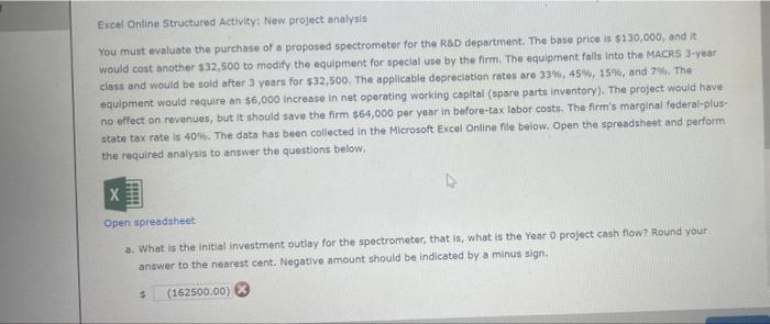  2. Excel Online Structured Activity: New project analysis You must evaluate