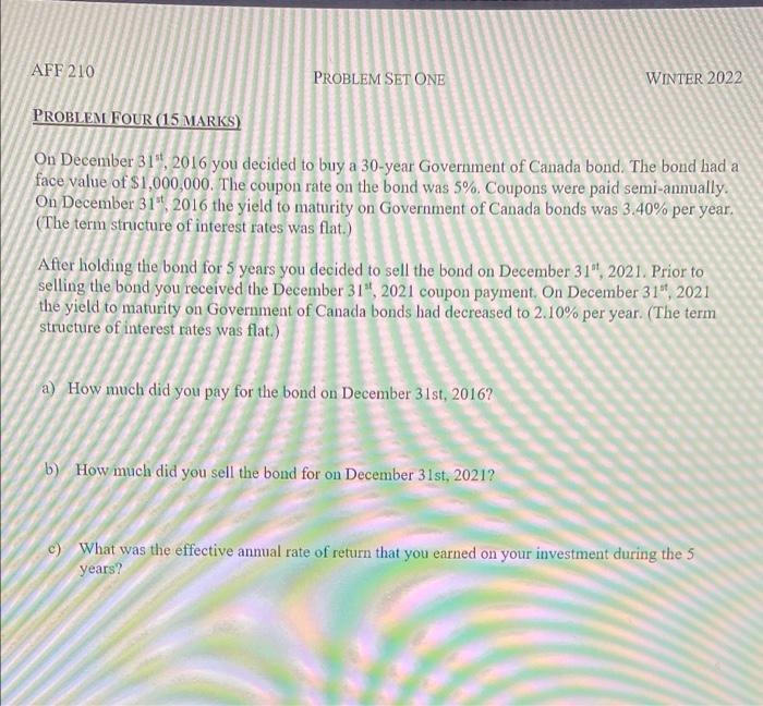 please answer using excel and show work thank you AFF 210 PROBLEM