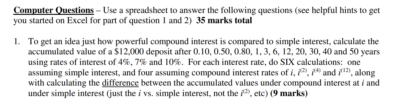 by excel plz! Computer Questions - Use a spreadsheet to answer the