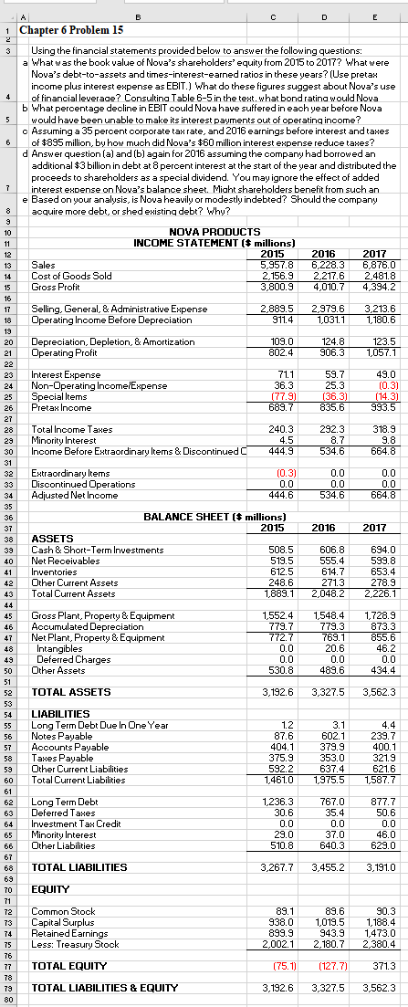  7 240.3 A B D E 1 Chapter 6 Problem 15