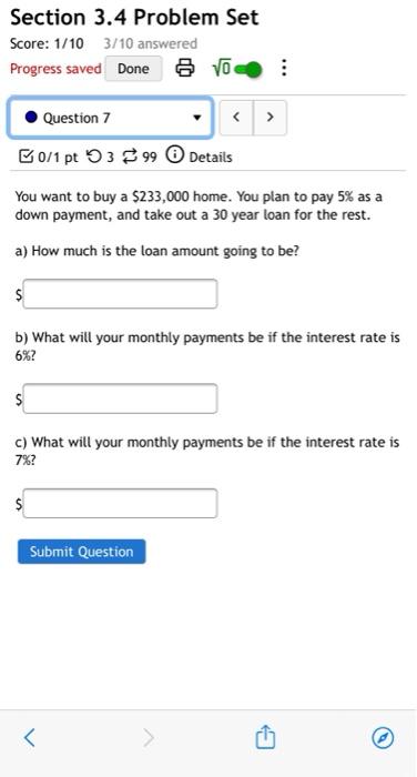  Section 3.4 Problem Set Score: 1/10 3/10 answered Progress saved Done