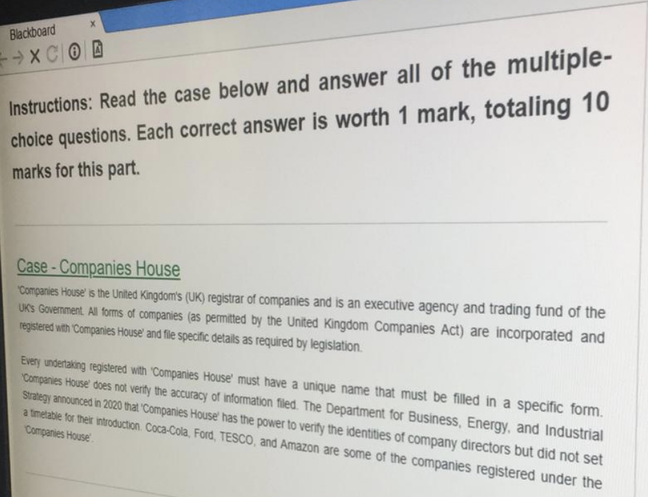 Blackboard -XC@ @ Instructions: Read the case below and answer all