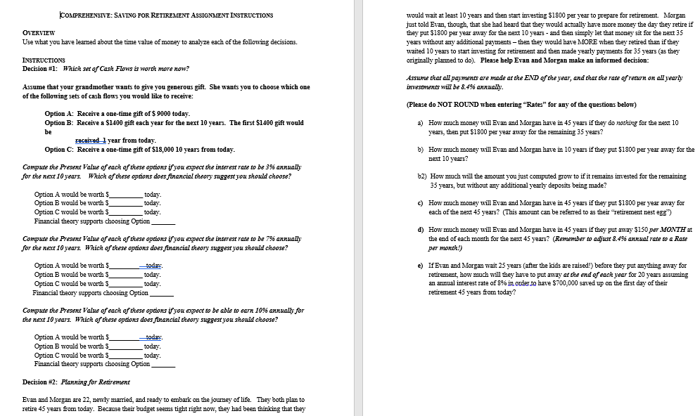  COMPREHENSIVE: SAVING FOR RETIREMENT ASSIGNMENT INSTRUCTIONS OVERVIEW Use what you have