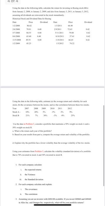  4. OT 4 Using the data in the following table, calculate
