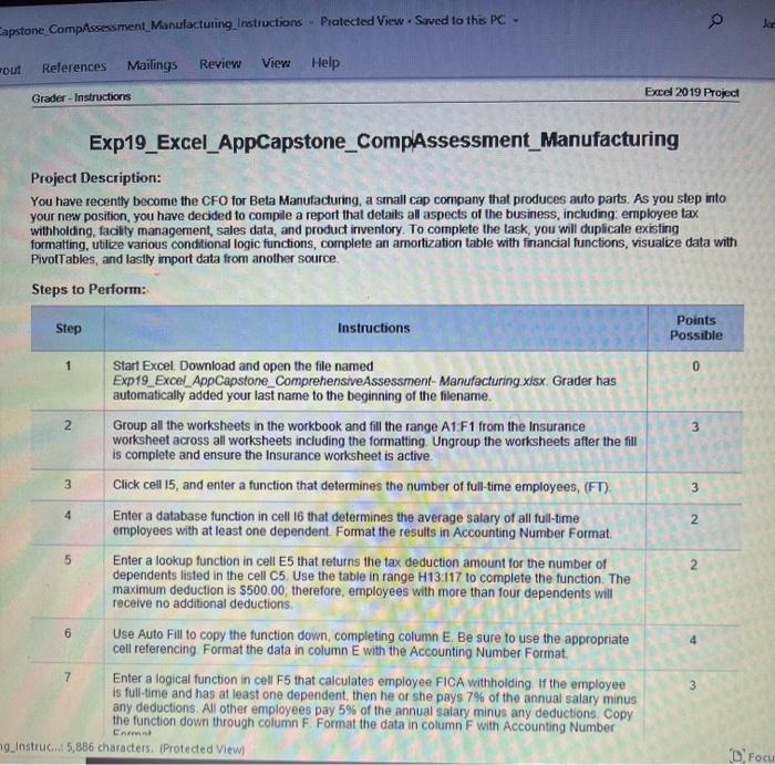 HELP PLEASE o Jus Capstone CompAssessment Manufacturing Instructions - Protected ViewSaved to