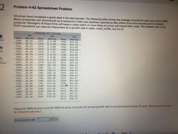  Problem 4-42 Spreadsheet Problem Oil prices have increased a great deal