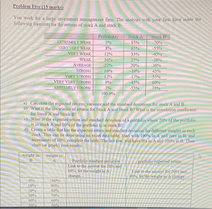 please answer using excel and show your work. thank you. Problem Five