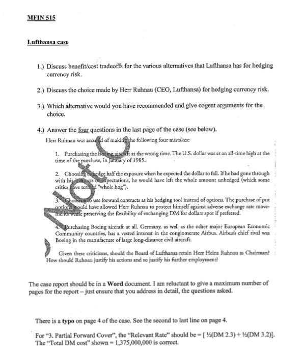 cover 50% forward to Lufthansa Britons of DM Cost 100% forward-cover Net