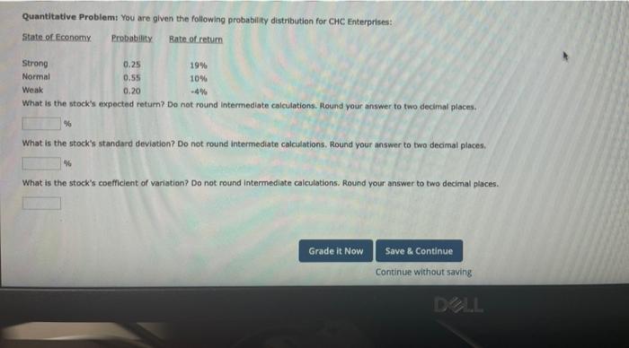  Quantitative Problem: You are given the following probability distribution for CHC
