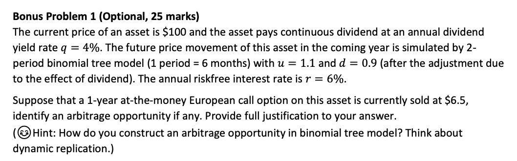 Actuarial Math/ Financial Math Problem: Binomial Tree Pricing Model Bonus Problem 1
