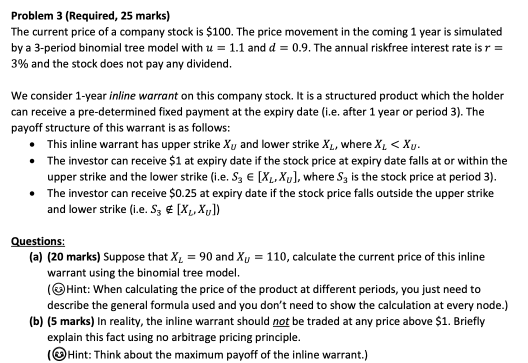 Actuarial Math/ Financial Math Problem: Binomial Tree Pricing Model Problem 3 (Required,