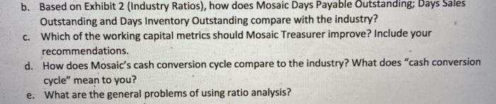  b. Based on Exhibit 2 (Industry Ratios), how does Mosaic Days