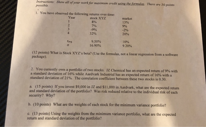  Use and show the formulas please! not linear regression from a