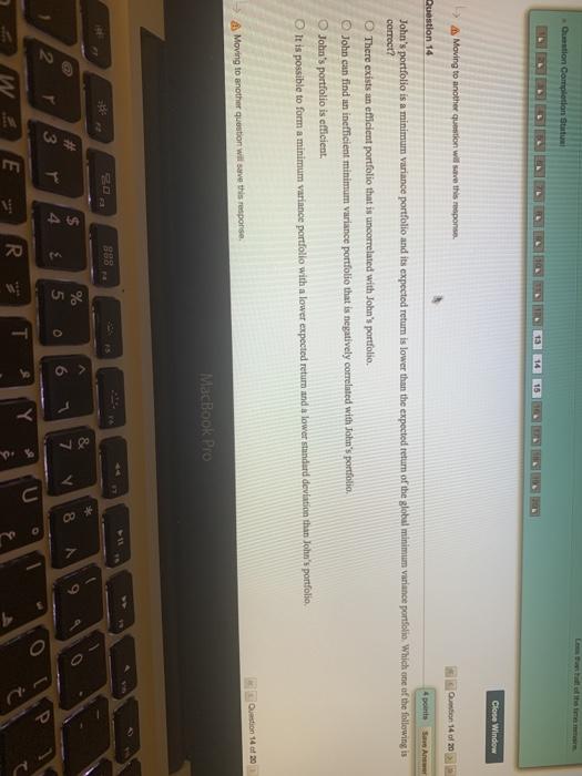 13 of 205 Question 13 point Save The global minimum variance portfolio