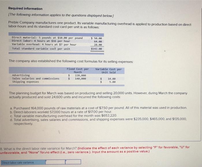 is the direct labor labor rate variance for March. 3. what variable