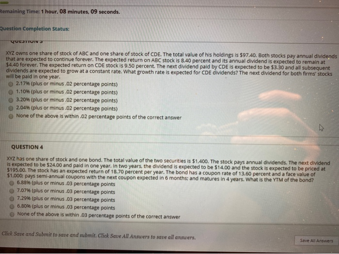  emaining Time: 1 hour, 08 minutes, 09 seconds. Question Completion Status: