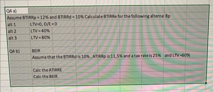 please explain on paper step by step Q4 a) Assume BTIRRp =