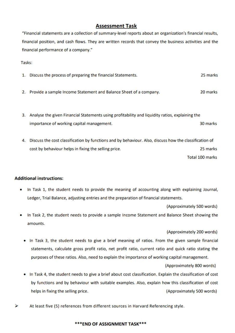 i need the answer quickly Assessment Task "Financial statements are a collection