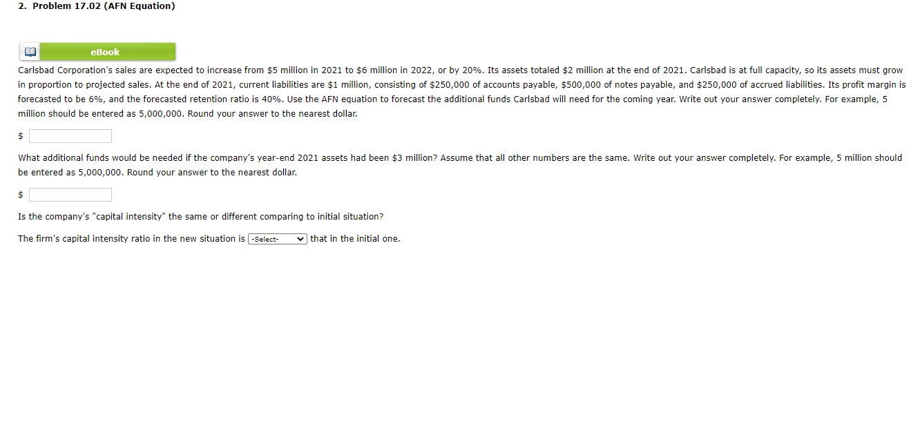 million should be entered as 5,000,000. Round your answer to the