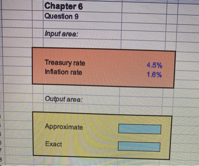  Chapter 6 Question 9 Input area: Treasury rate Inflation rate 4.5%