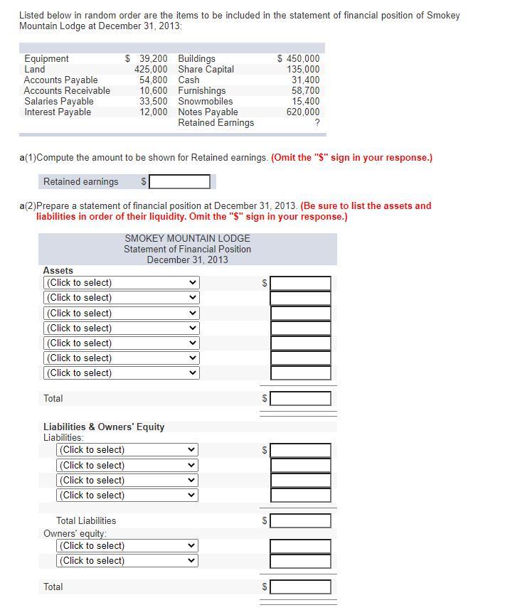  Listed below in random order are the items to be included