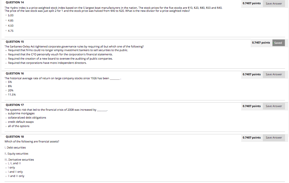  QUESTION 14 0.7407 points Save Answer The Hydro Index is a