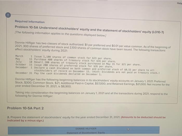 of stockholders' equity (L010-7) [The following information applies to the questions displayed
