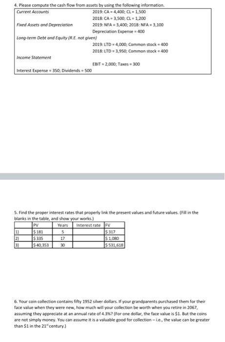  4. Please compute the cash flow from assets by using the