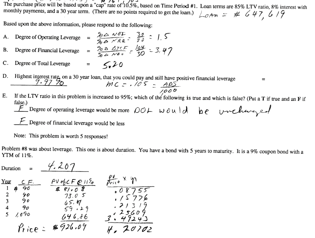 Please show work for the Duration question only using a HP 10b