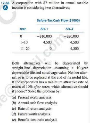 Do Not Solve with Excel. Show your work. 12-68 A corporation
