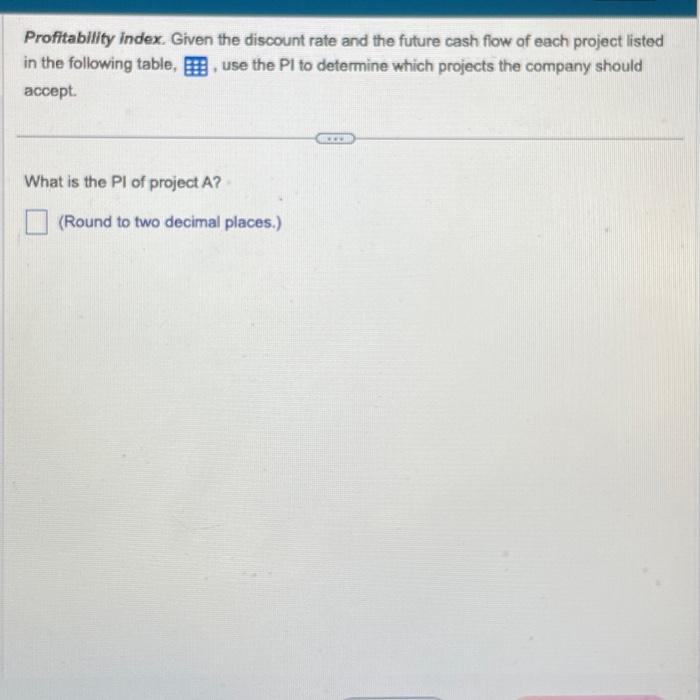 project A and project B please Profitability index. Given the discount rate