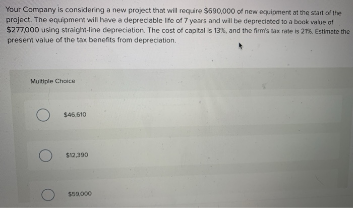 Your Company is considering a new project that will require $690,000 of