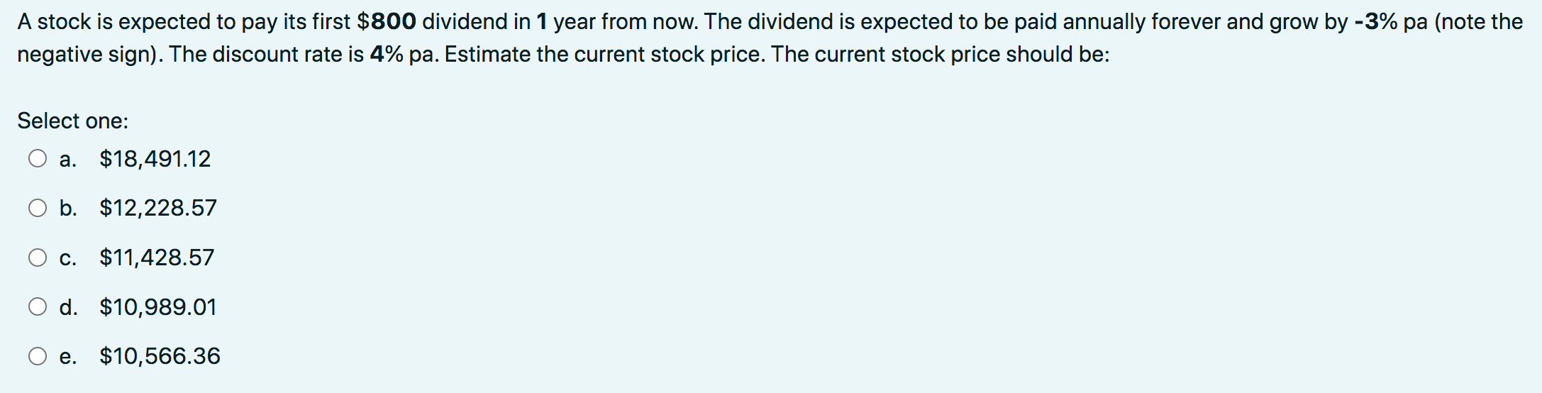 A stock is expected to pay its first $800 dividend in