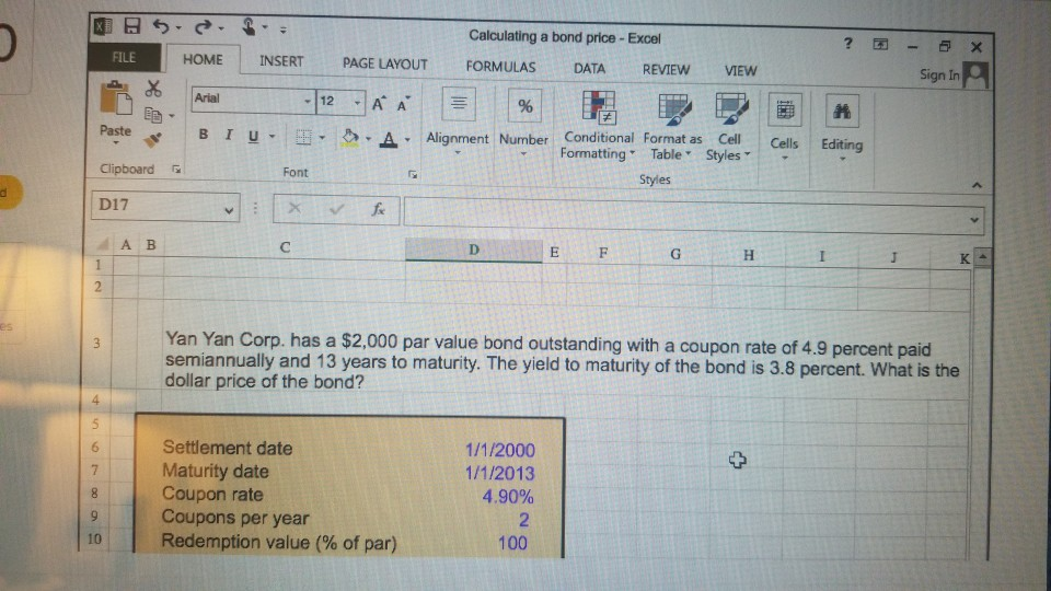  x = 6 2, ? X 3 INSERT Calculating a bond