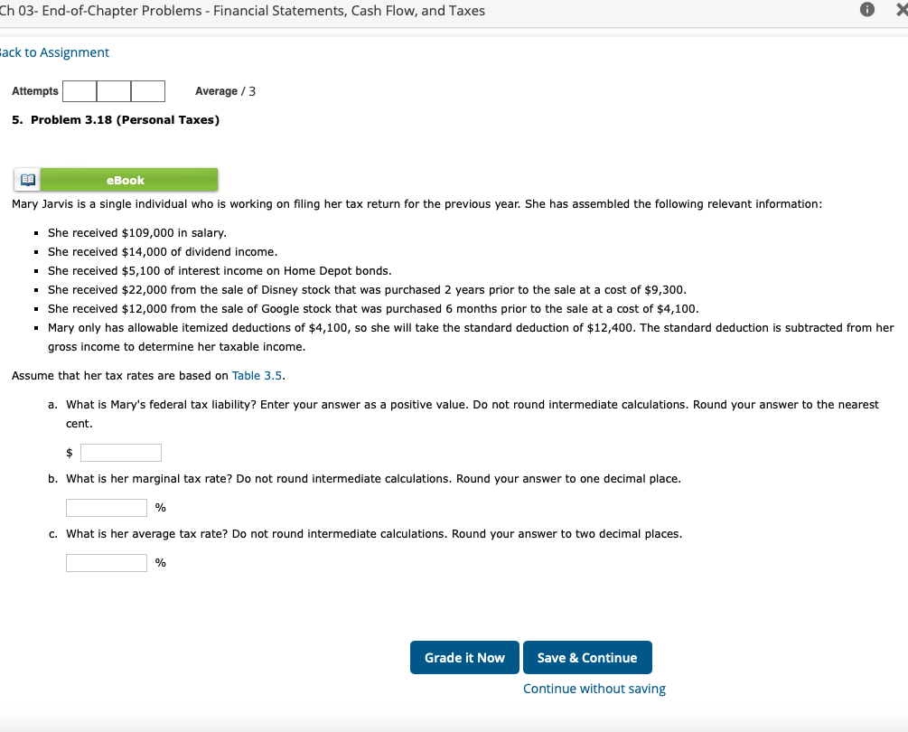 Ch 03- End-of-Chapter Problems - Financial Statements, Cash Flow, and Taxes