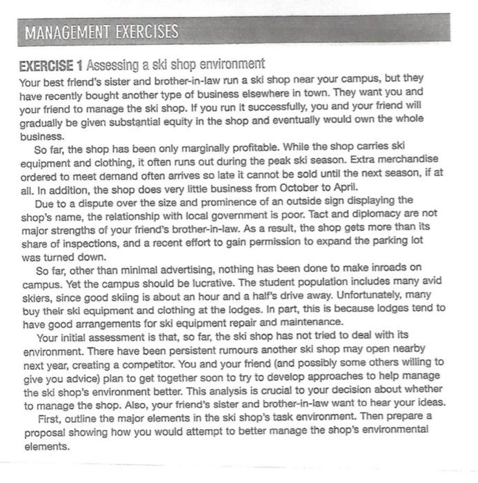  MANAGEMENT EXERCISES EXERCISE 1 Assessing a ski shop environment Your best