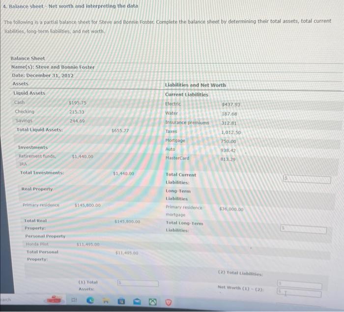  4. Balance sheet - Net worth and interpreting the data The