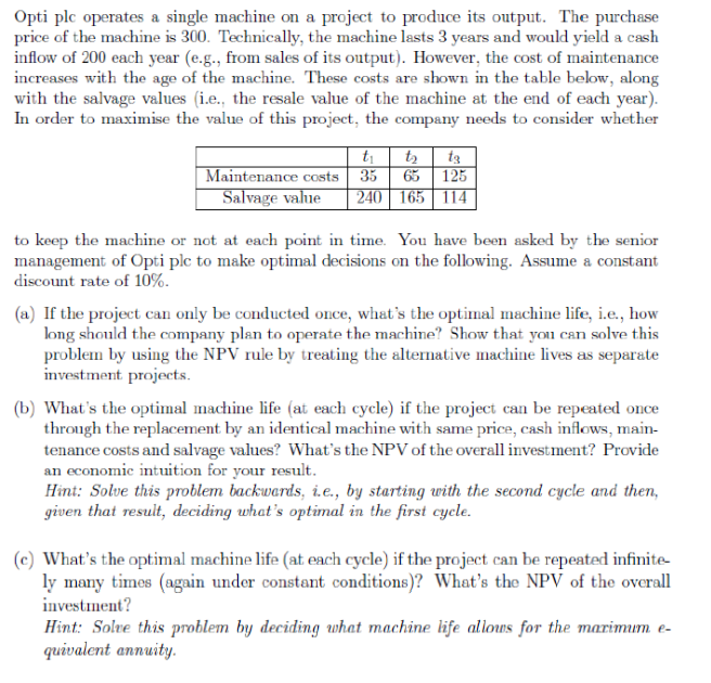 Need answer of full question Opti plc operates a single machine