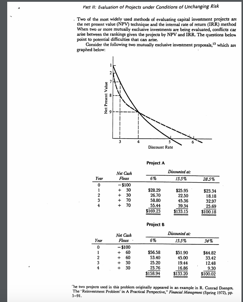 Please answer questions E through I. Part l Evaluation of Projects under