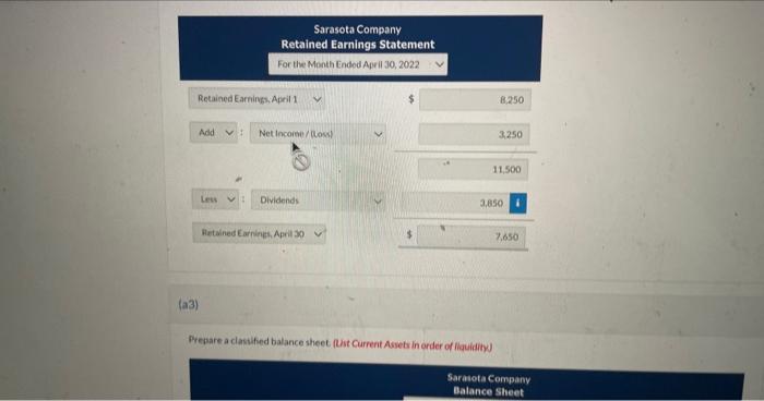 sheet fust Current Assets in order of llauidityd Sarasota Company Income Statement