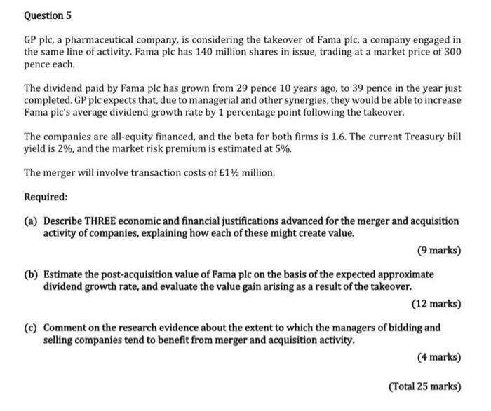 full solutions to part a) b) and c) please Question 5 GP
