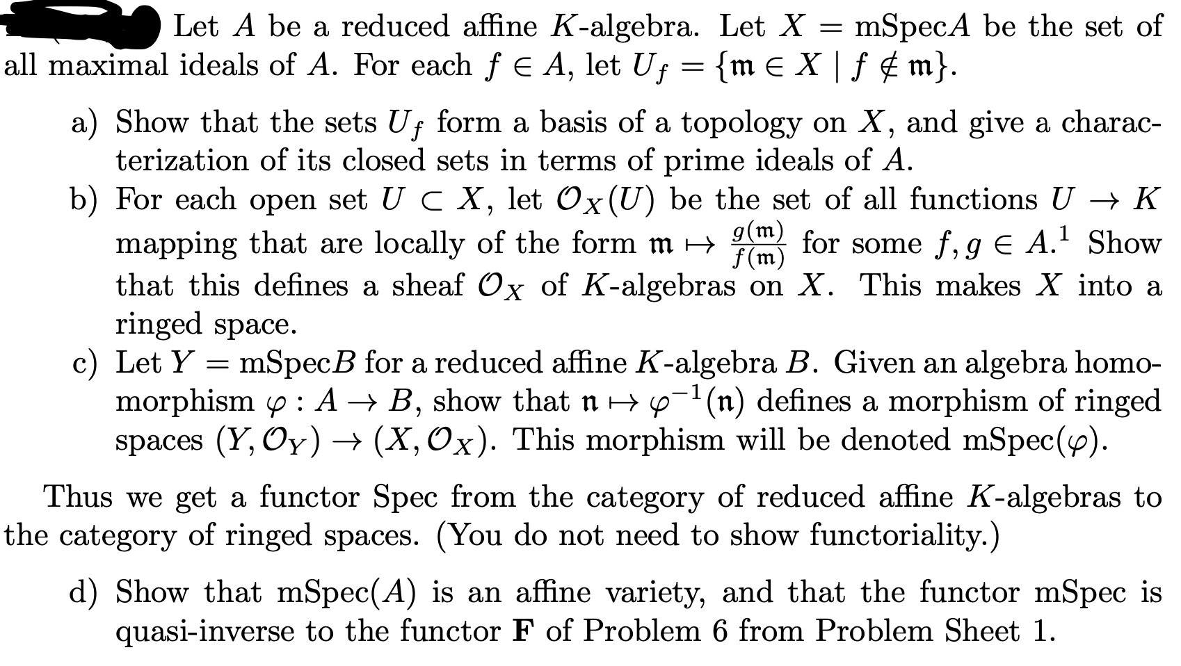 Let A be a reduced affine K-algebra. Let X = mSpec