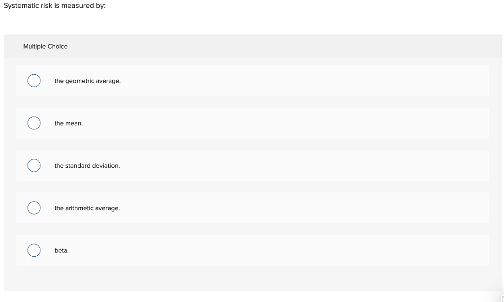 can be effectively eliminated by portfolio diversification. is measured by beta. Which