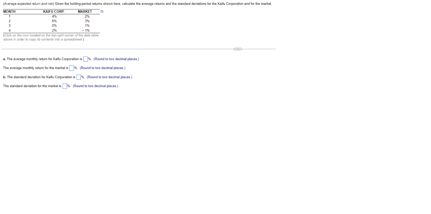  5 (Average expected return and risk) Given the holding-period returns shown