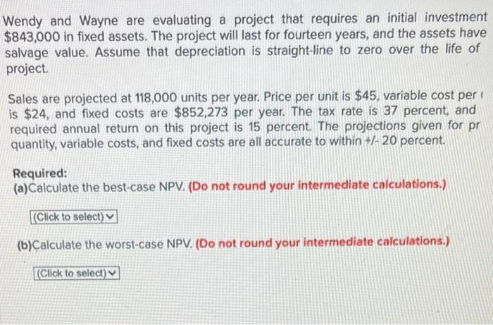  Wendy and Wayne are evaluating a project that requires an initial