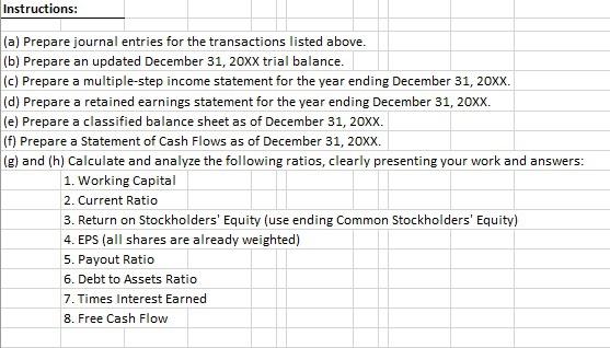 20xx transactions have been recorded except for the items described on the