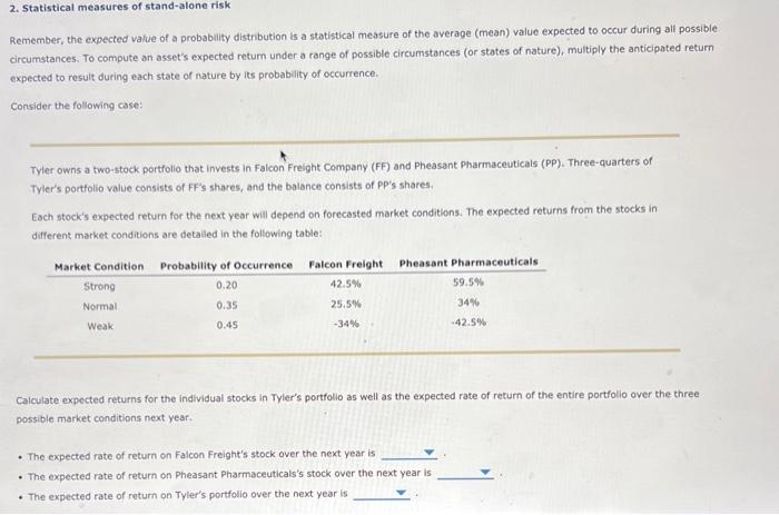  2. Statistical measures of stand-alone Tisk Remember, the expected value of