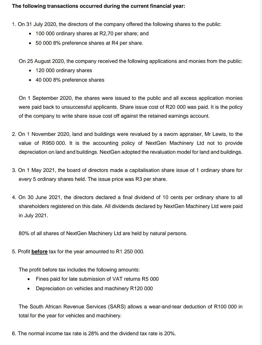 have to ask. QUESTION 1 (30 MARKS; 54 MINUTES) NextGen Machinery Ltd