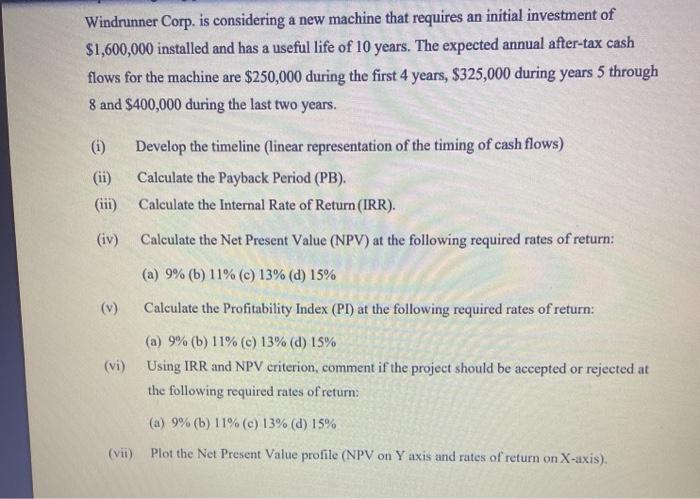  Windrunner Corp. is considering a new machine that requires an initial