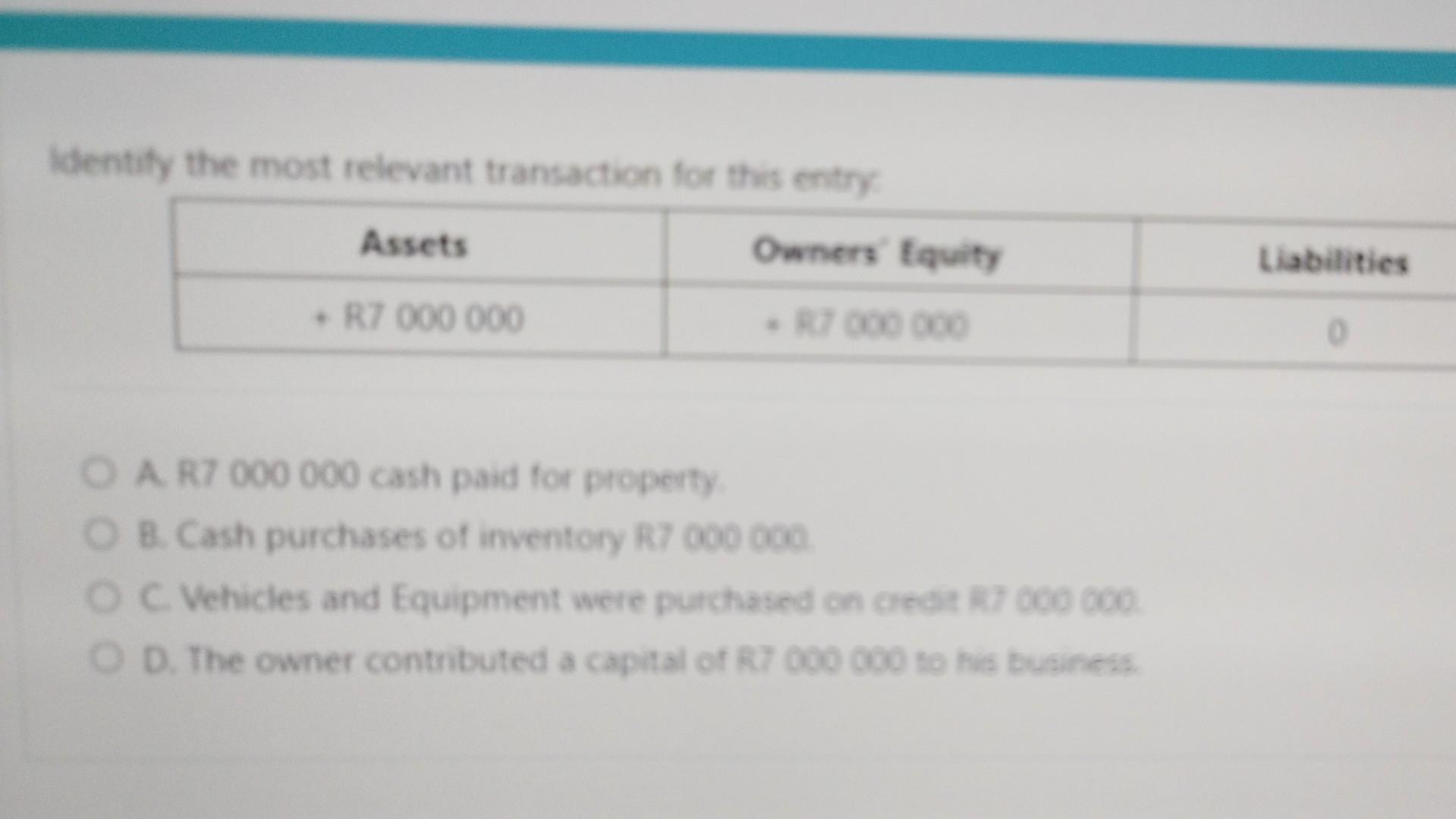  Identify the most relevant transaction for this entry A. R7 000000